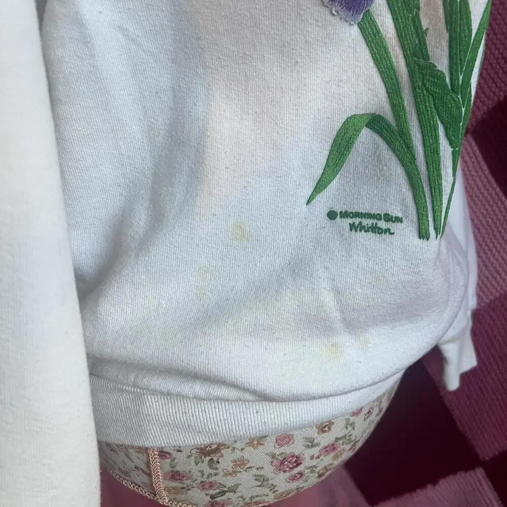 vintage 90s iris flower white collared sweatshirt - Picture 6 of 8